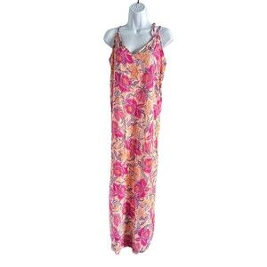 Old Navy Womens Maxi Dress Size L Tall Floral neck tie‎ Tropical Beachy  Strap